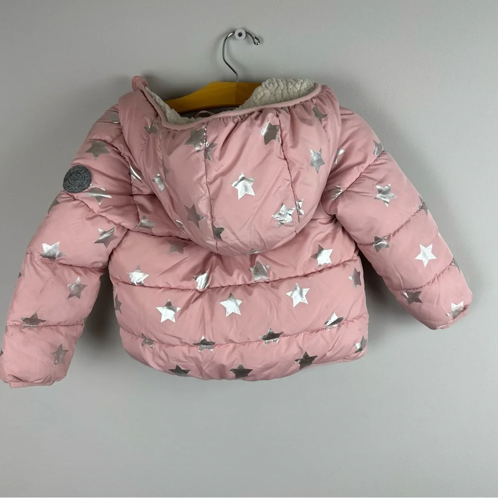 Gap hooded puffer winter jacket with metallic stars size 4